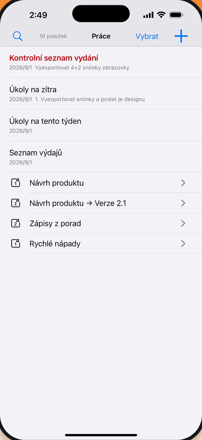 Zápisník → Skupina → Poznámka tříď si to po svém