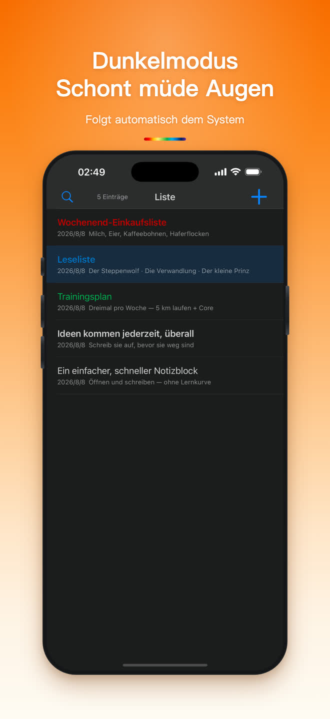 Minimal Notes im Dunkelmodus