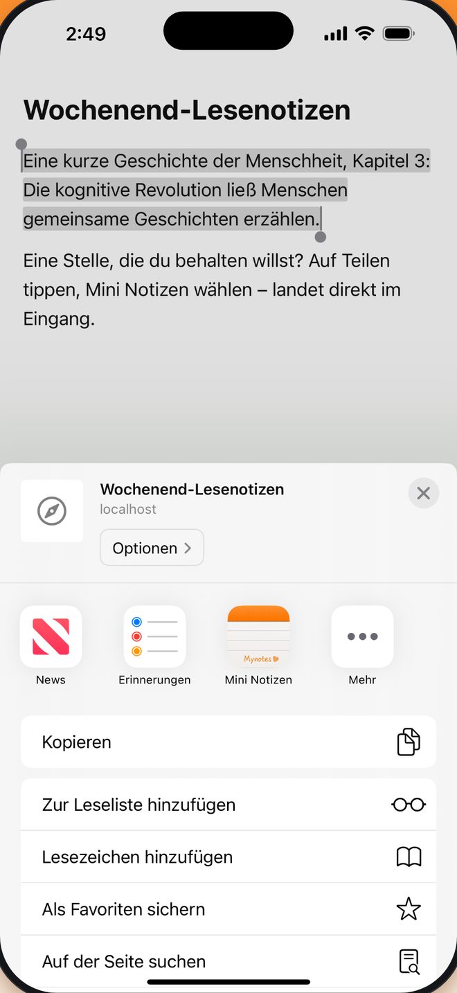 Mit einem Tipp