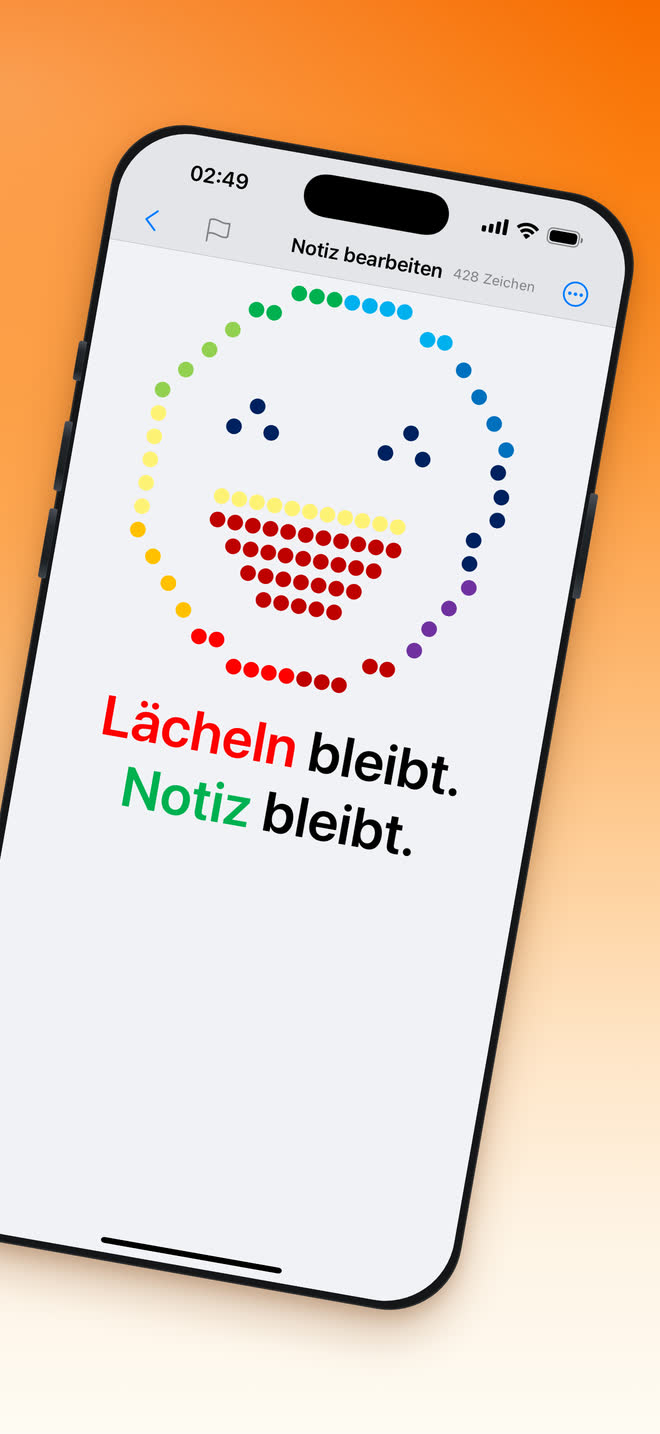 Eine bunte Notiz im Editor von Minimal Notes