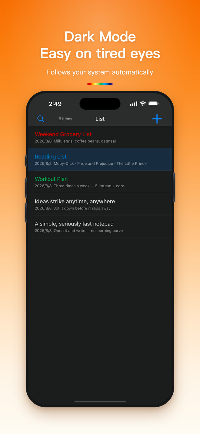 Minimal Notes in Dark Mode