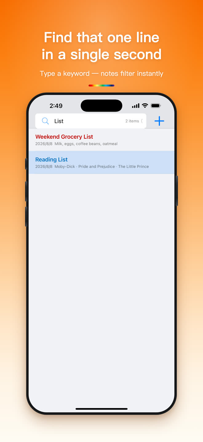 Searching notes in Minimal Notes