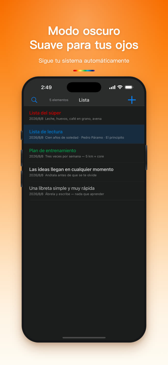 Notas Mínimas en modo oscuro
