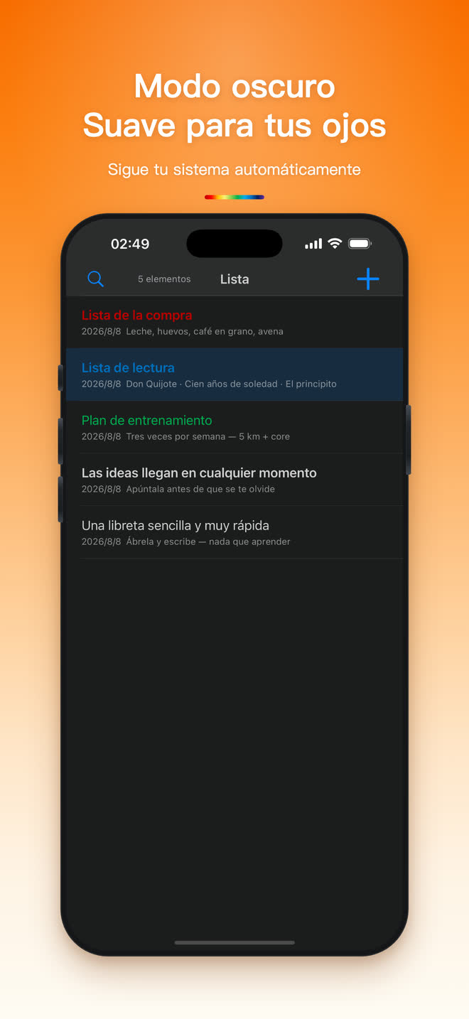 Notas Mínimas en modo oscuro