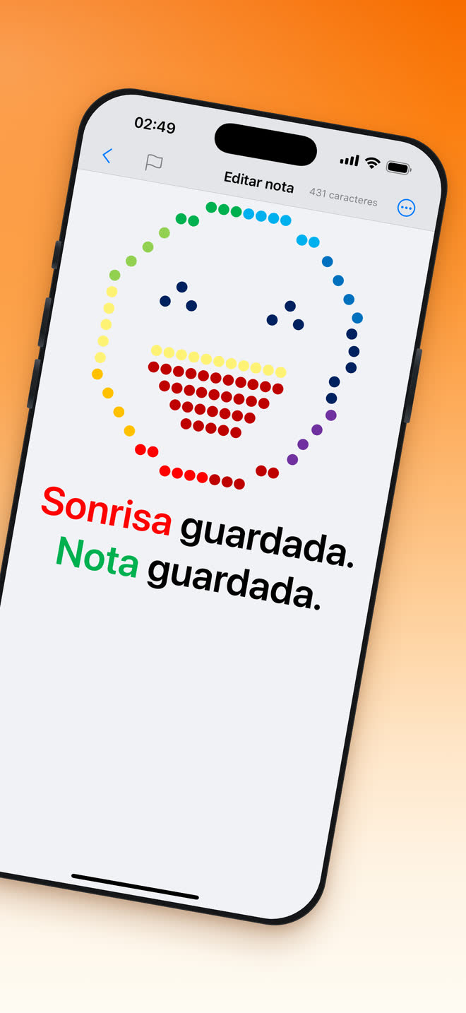 Una nota con color abierta en el editor de Notas Mínimas