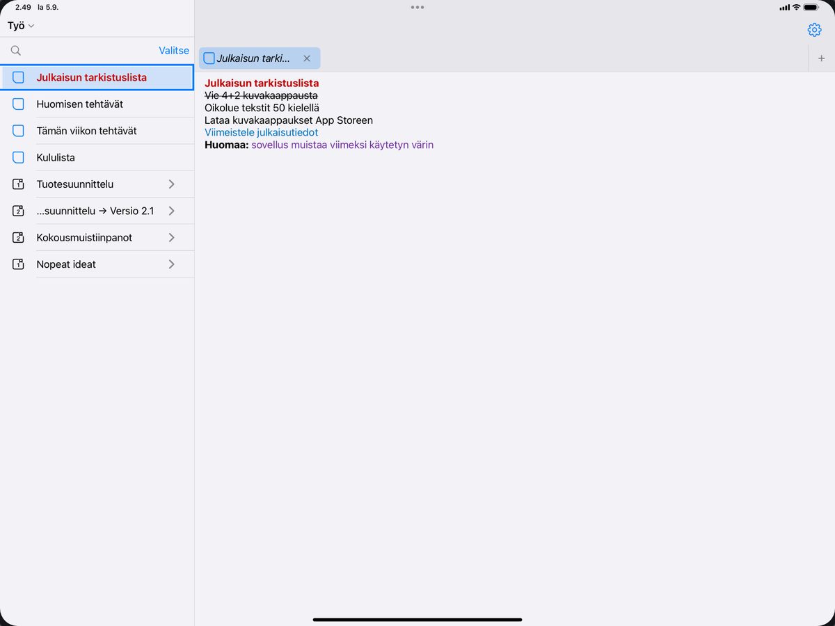 Selaa vasemmalla, kirjoita oikealla yksi iPad-näyttö