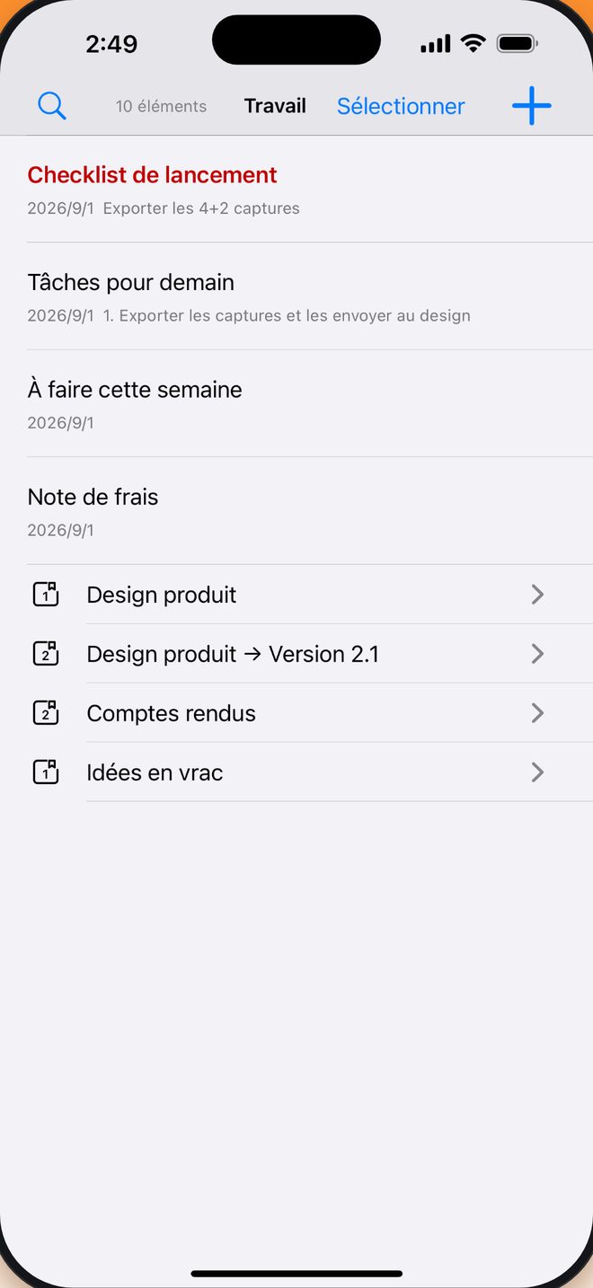 Carnet → Groupe → Note classez à votre façon