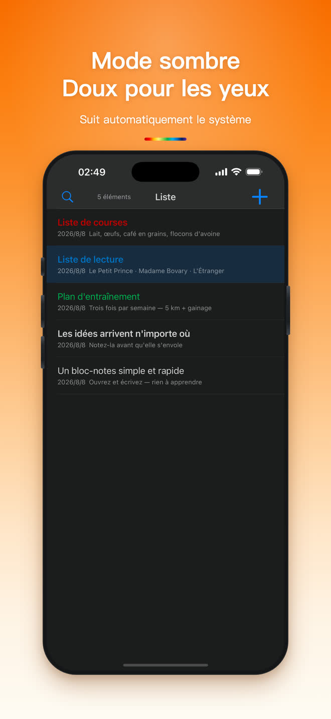 Notes Minimal en mode sombre