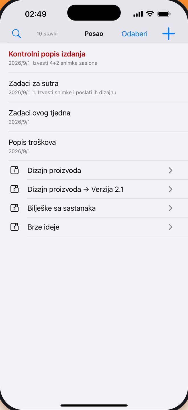 Bilježnica → Grupa → Bilješka složi kako želiš