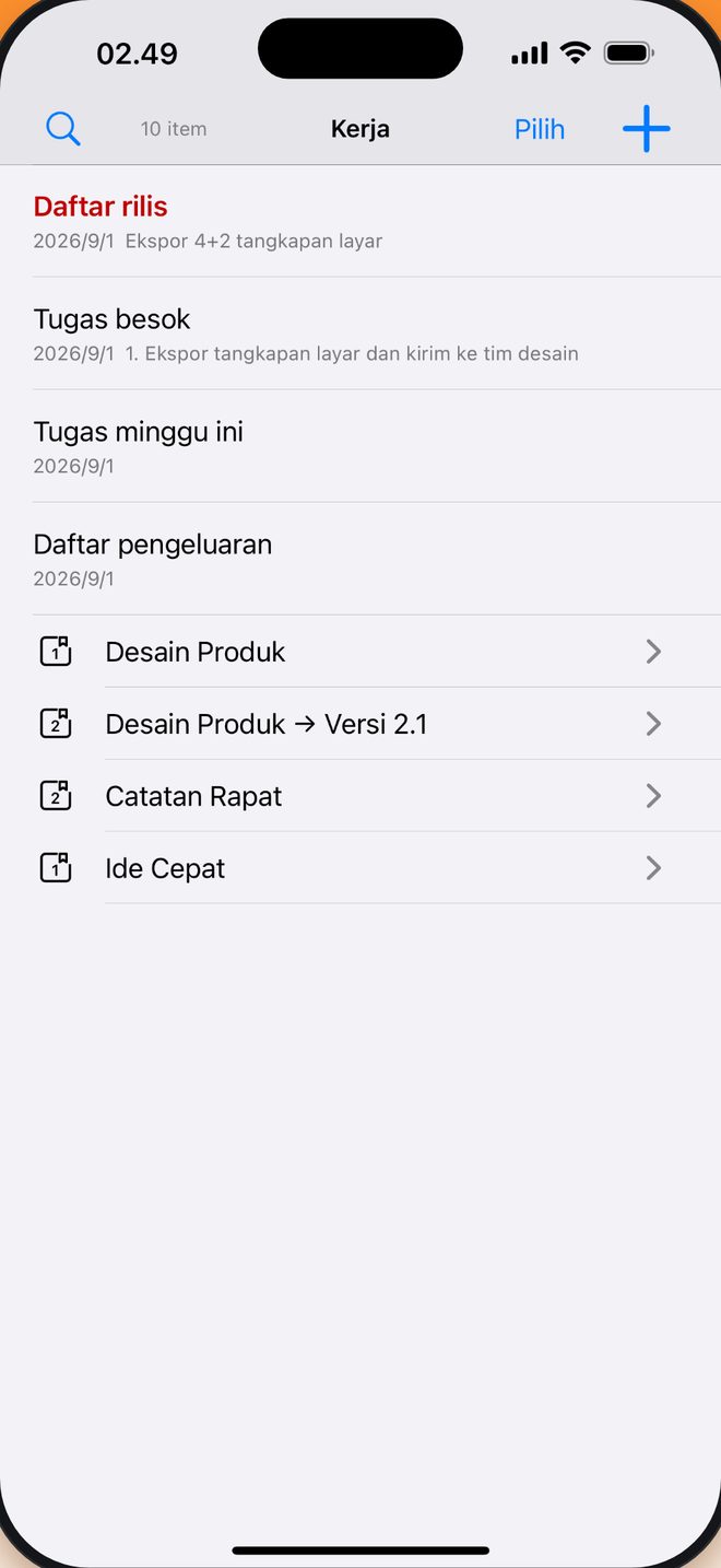 Buku → Grup → Catatan atur sesukamu