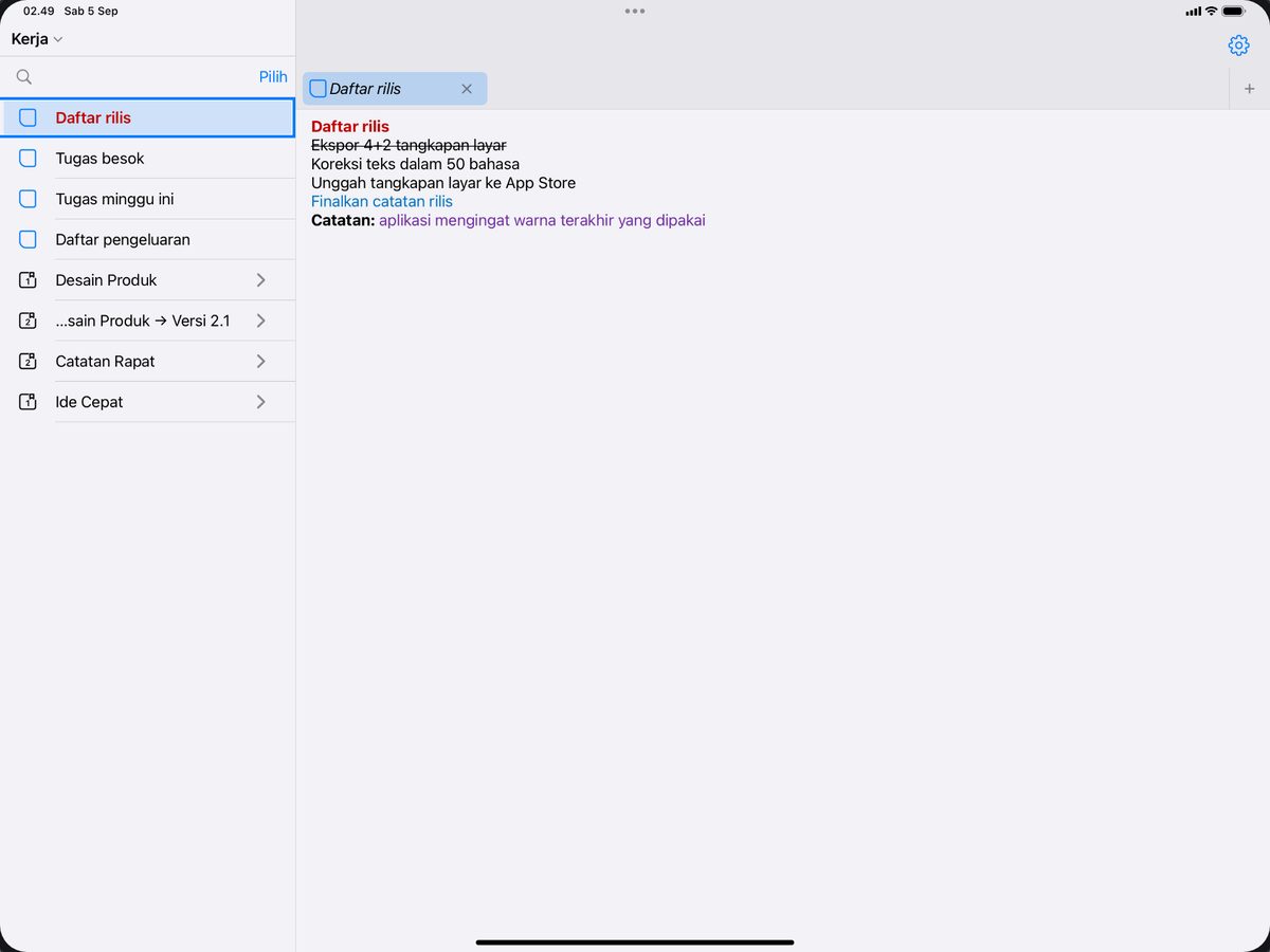 Telusuri di kiri, tulis di kanan satu layar iPad