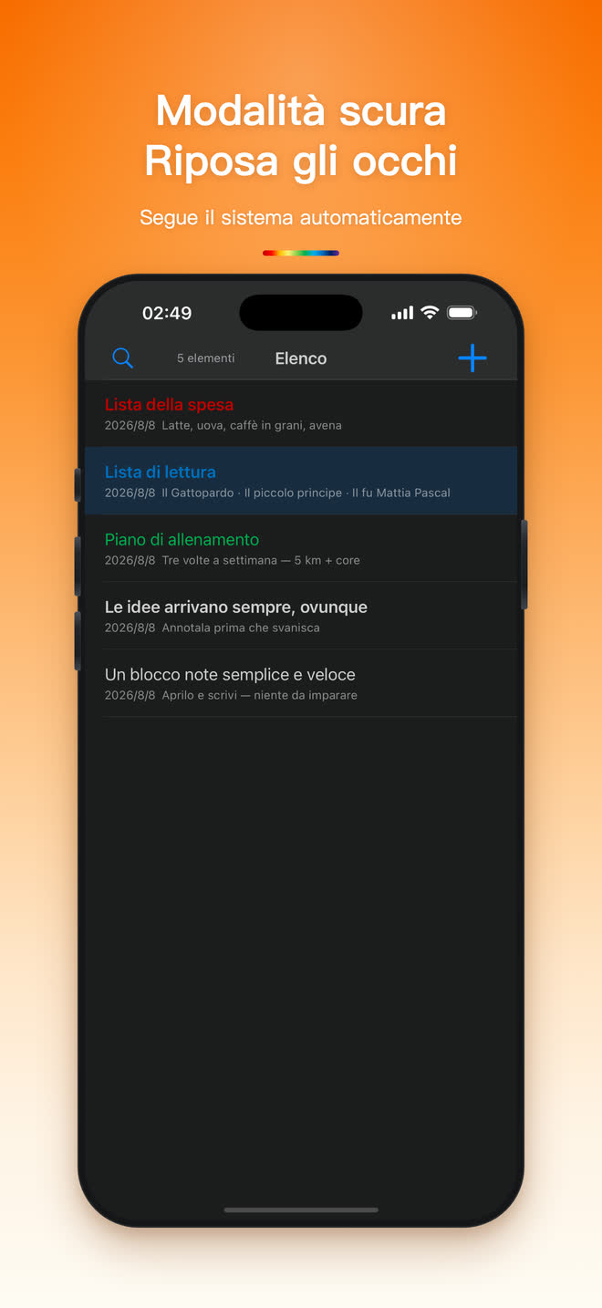 Note Minimal in modalità scura