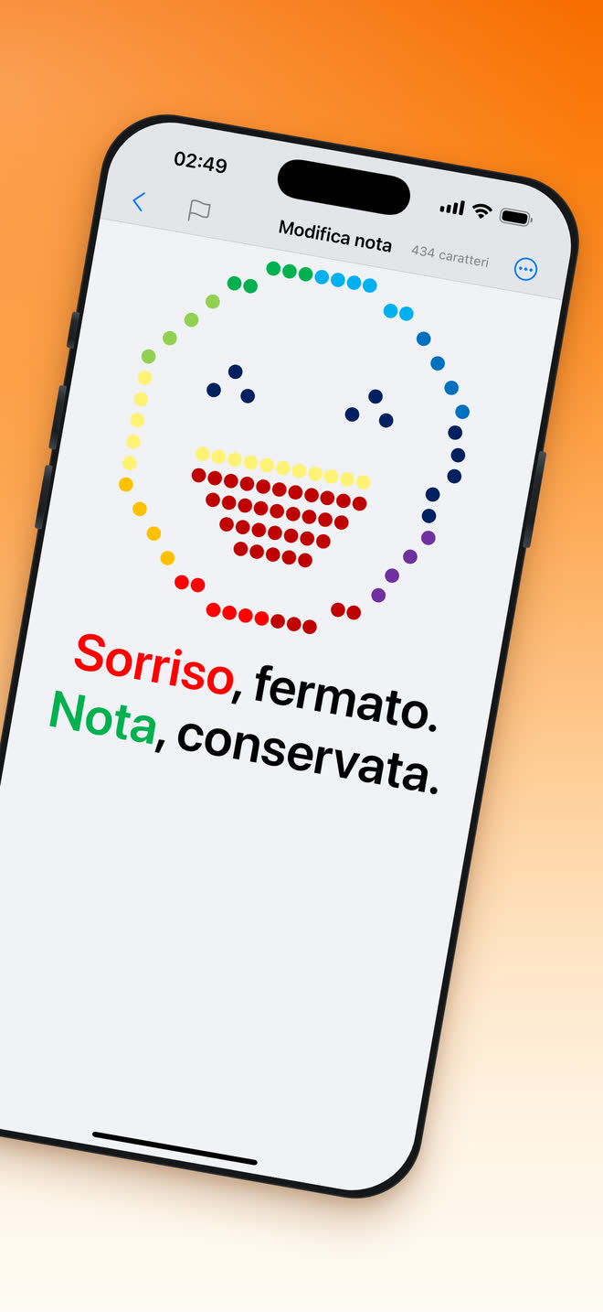 Una nota colorata aperta nell’editor di Note Minimal