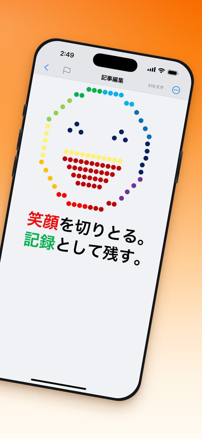 ミニメモの編集画面で開いたカラフルなメモ