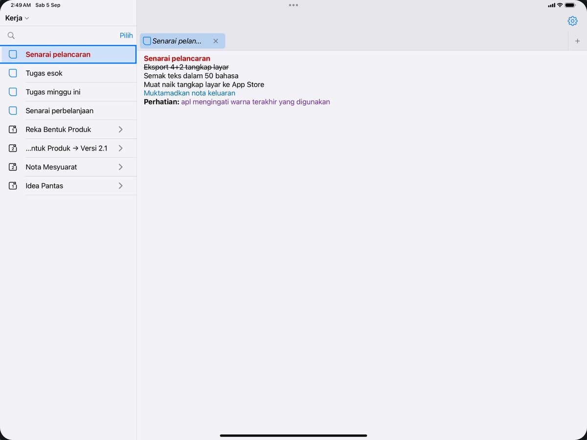 Layari di kiri, tulis di kanan satu skrin iPad