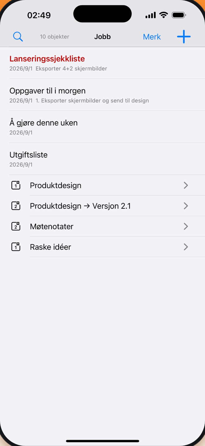 Notatbok → Gruppe → Notat ordne som du vil