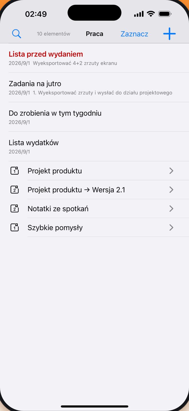Notatnik → Grupa → Notatka porządkuj po swojemu