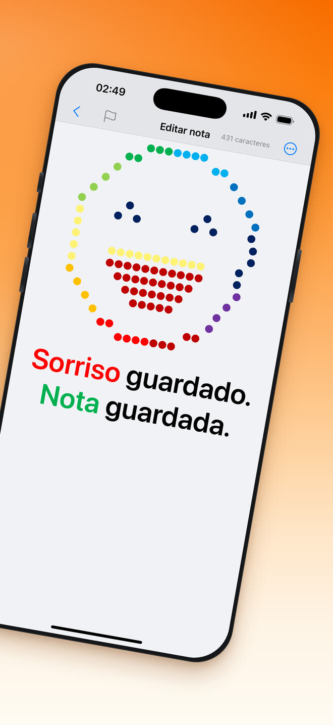 Uma nota colorida aberta no editor do Notas Mínimas