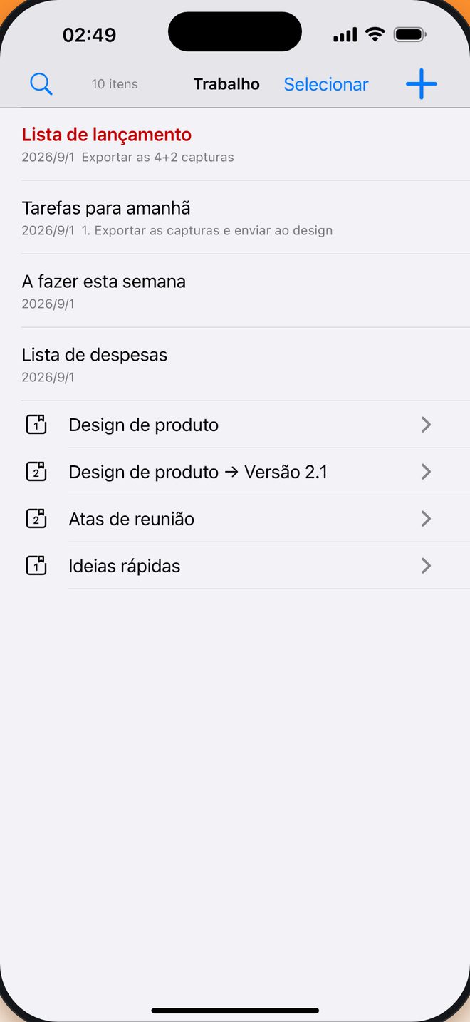 Caderno → Grupo → Nota organiza como quiseres