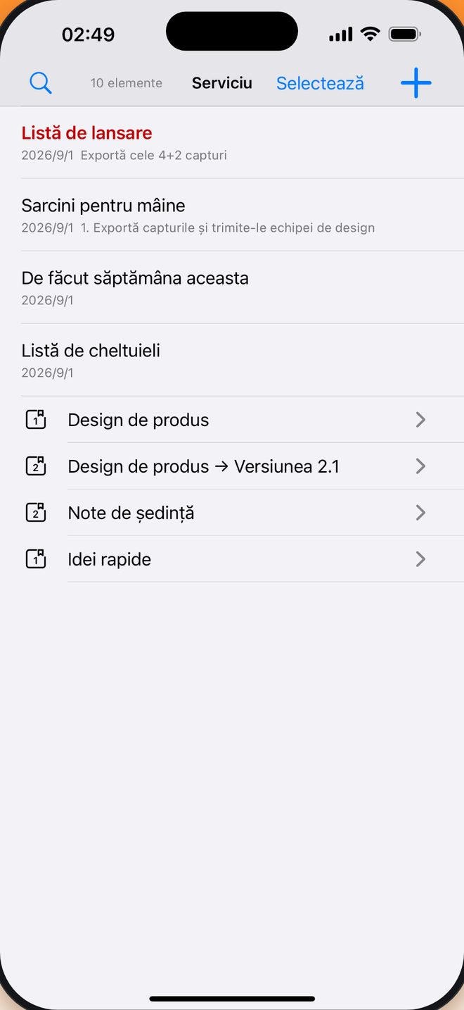 Caiet → Grup → Notiță organizează cum vrei