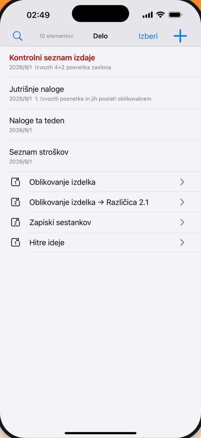 Beležnica → Skupina → Zapisek uredi po svoje