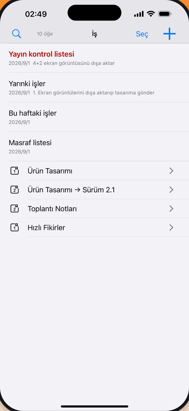 Defter → Grup → Not nasıl istersen öyle